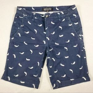 Mens Casual Shorts Sunday Work Clothes Navy Blue Whales Size 30 Waist 10" inseam